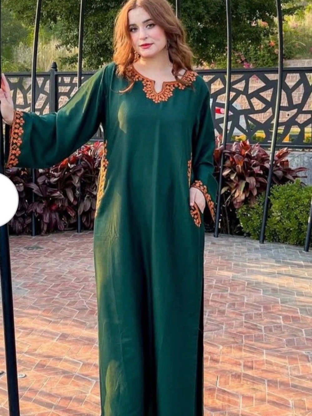 Desi Pakistani 2pc top & bottom outfit,L size,Drake green & orange embroidered